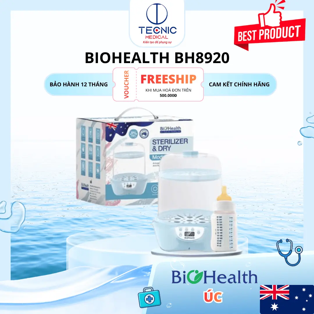 Máy Tiệt Trùng Sấy Khô & Hâm Nóng Bình Sữa Cho Trẻ Sơ Sinh 4 Chức Năng Ion - Biohealth BH8920